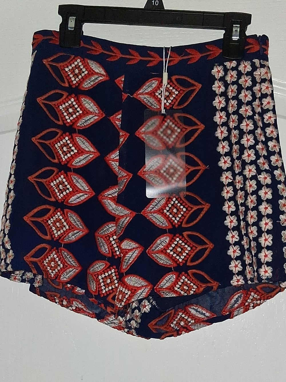 Endless Rose Navy Shorts with Red Floral Embroidery and Cream Accents